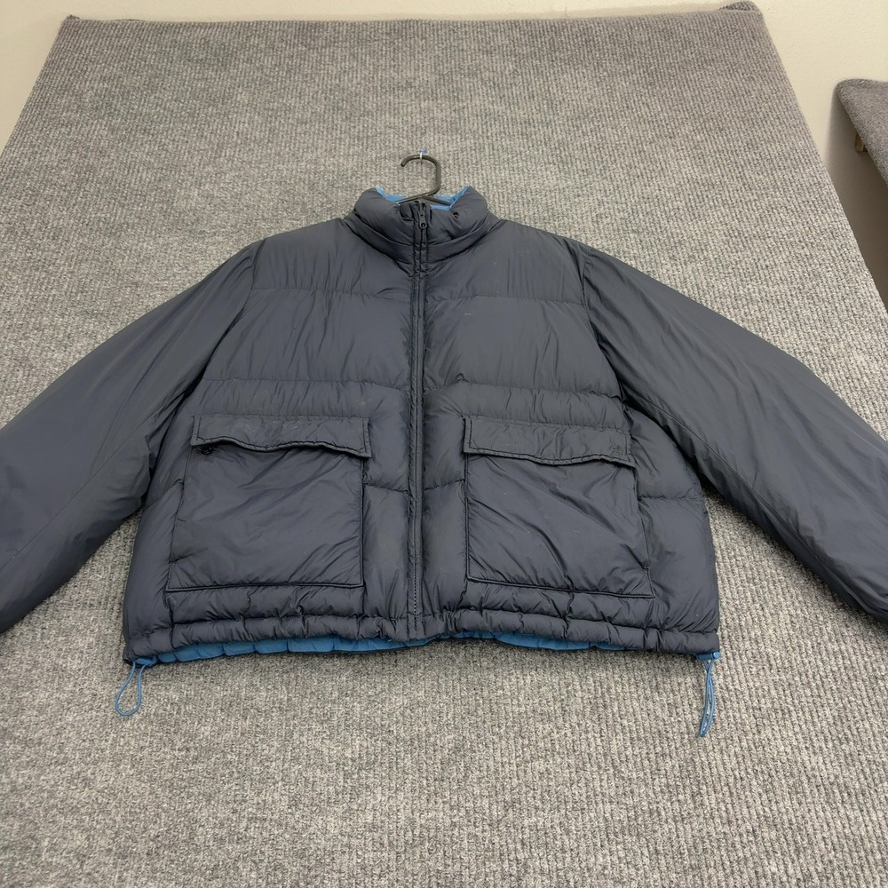 Vintage Puffer Jacket Mens XL Navy Blue Nylon Mock Neck Full Zip Streetwear